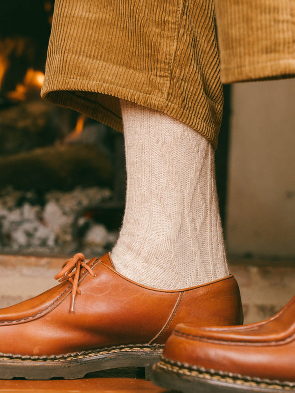 Pétrone chaussettes chaudes maille laine mérinos beige homme