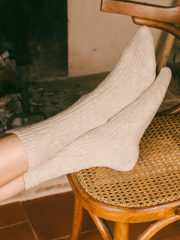 Pétrone chaussettes chaudes maille laine mérinos beige homme