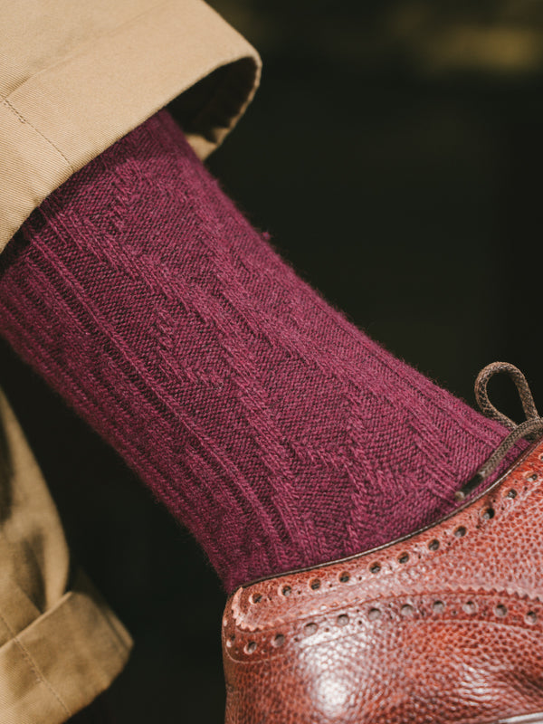 Pétrone chaussettes chaudes maille laine mérinos bordeaux foncé homme