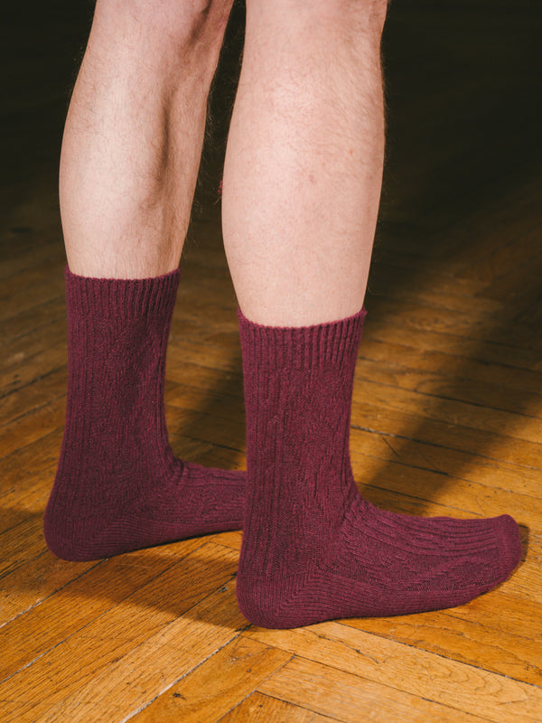 Pétrone chaussettes chaudes maille laine mérinos bordeaux foncé homme