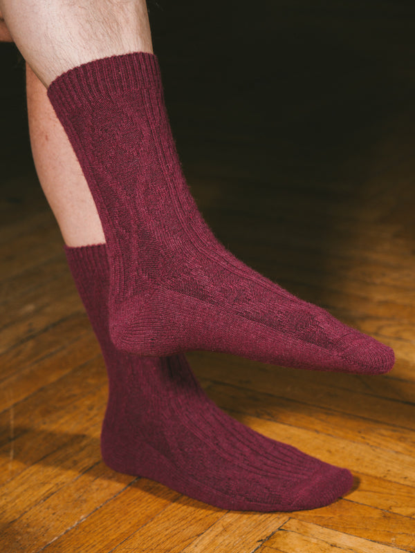 Pétrone chaussettes chaudes maille laine mérinos bordeaux foncé homme