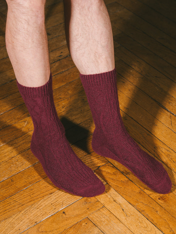 Pétrone chaussettes chaudes maille laine mérinos bordeaux foncé homme