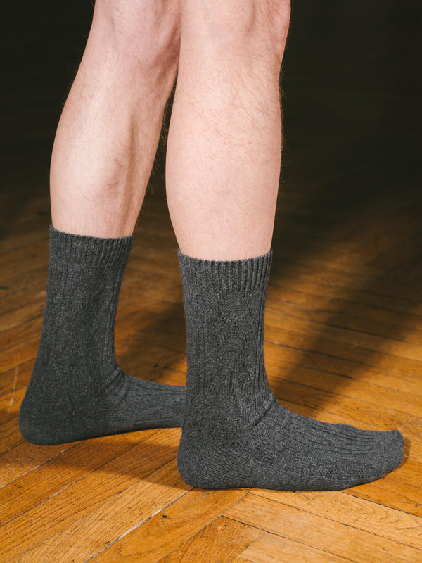 Pétrone chaussettes chaudes maille laine mérinos gris anthracite homme