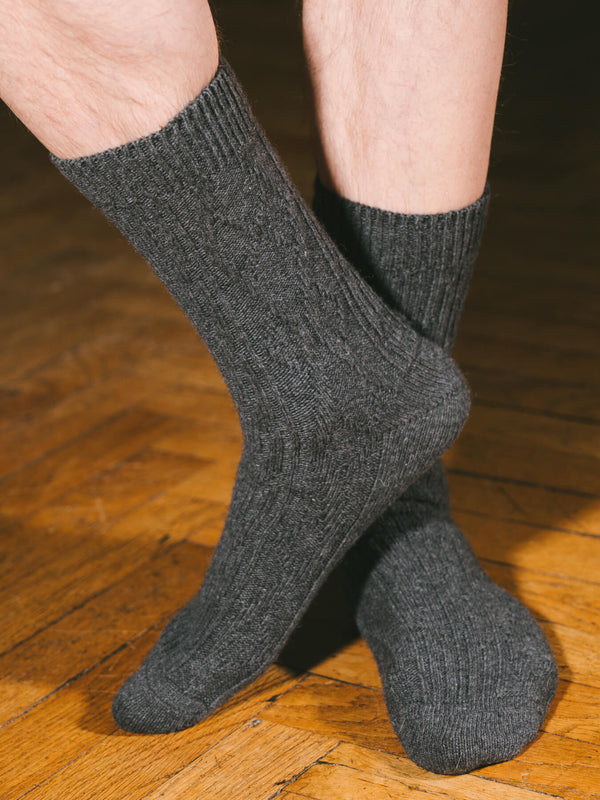 Pétrone chaussettes chaudes maille laine mérinos gris anthracite homme