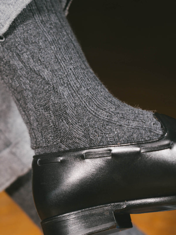 Pétrone chaussettes chaudes maille laine mérinos gris anthracite homme
