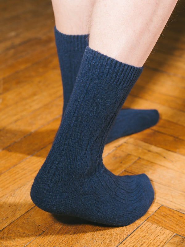 Pétrone chaussettes chaudes maille laine mérinos bleu marine homme