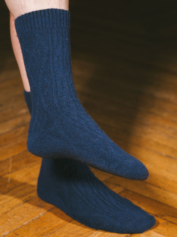 Pétrone chaussettes chaudes maille laine mérinos bleu marine homme