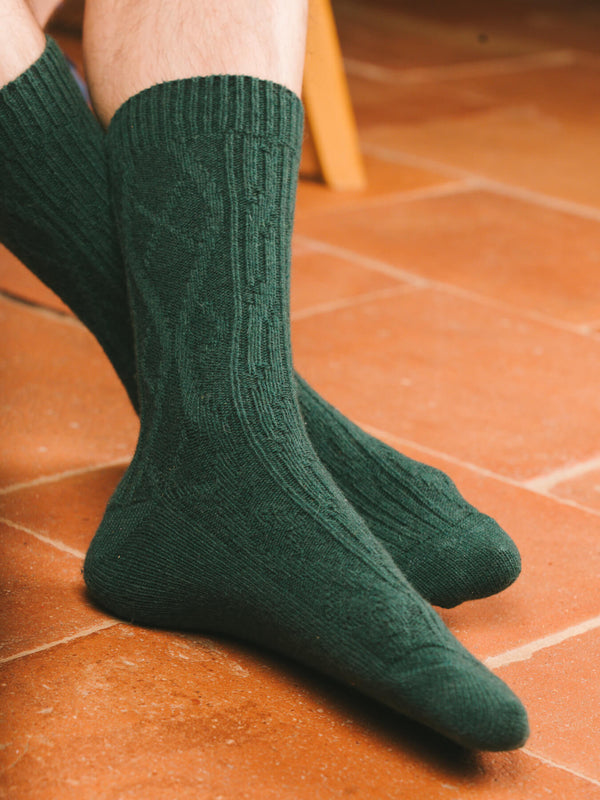 Pétrone chaussettes chaudes maille laine mérinos vert homme