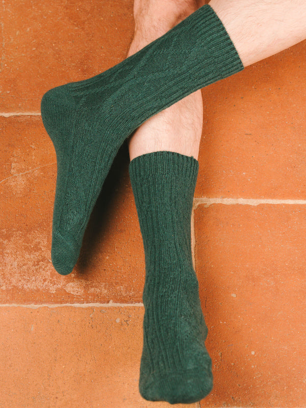 Pétrone chaussettes chaudes maille laine mérinos vert homme