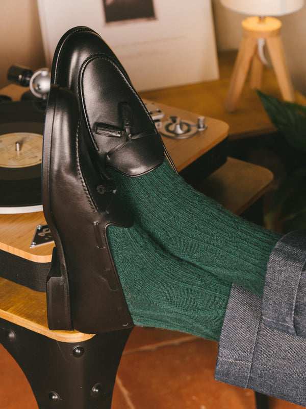Pétrone chaussettes chaudes maille laine mérinos vert homme