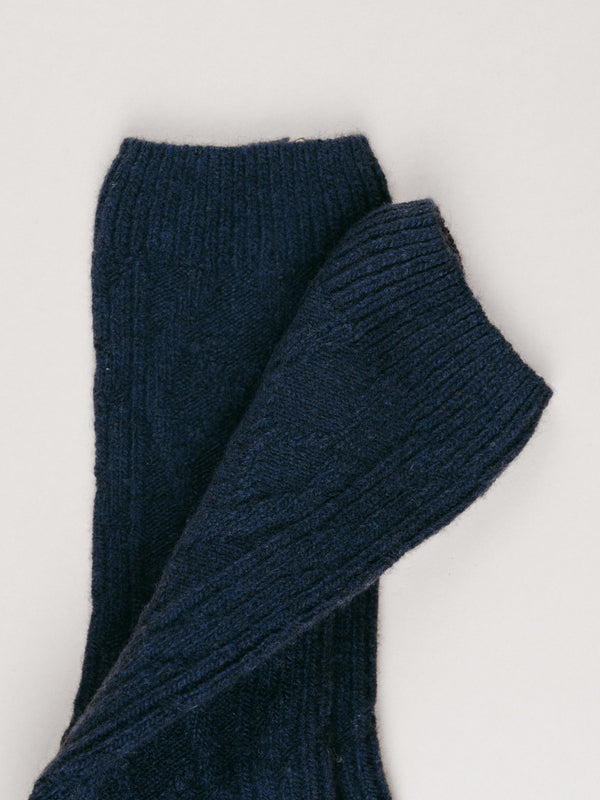 Pétrone chaussettes chaudes maille laine mérinos bleu marine femme
