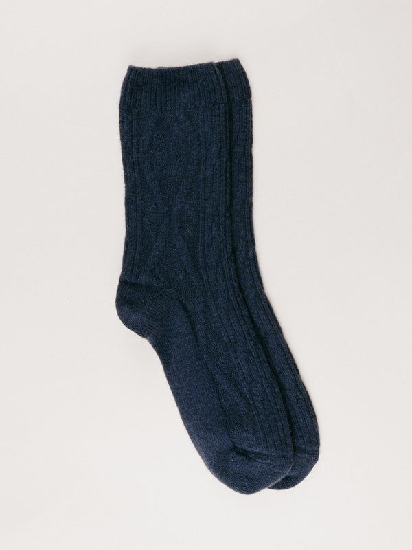 Pétrone chaussettes chaudes maille laine mérinos bleu marine femme