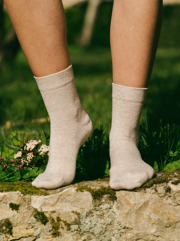 Pétrone chaussettes lin coton beige chiné femme