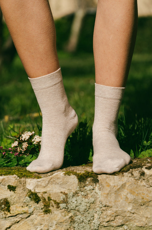 Chaussettes lin beige chiné femme made in Portugal