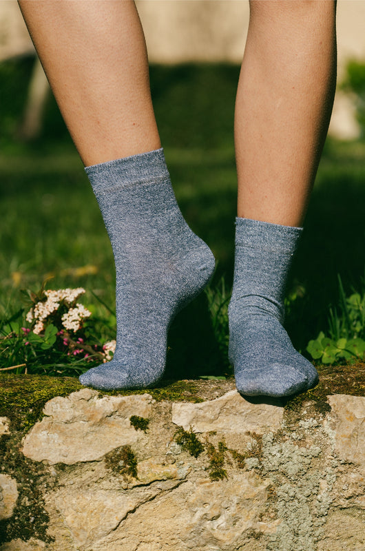 Chaussettes lin bleu chiné femme made in Portugal