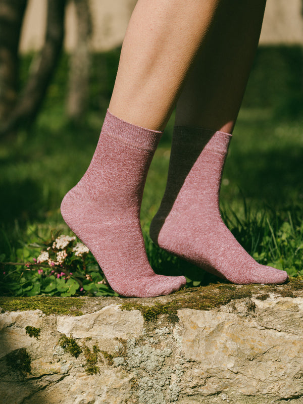 Pétrone chaussettes lin coton bordeaux chiné femme