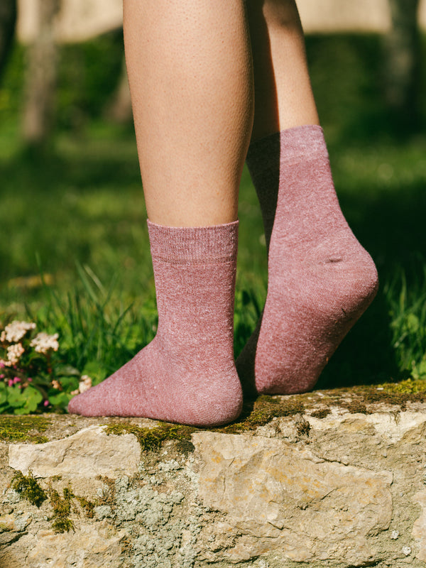 Pétrone chaussettes lin coton bordeaux chiné femme