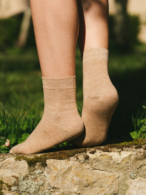 Pétrone chaussettes lin coton camel chiné femme