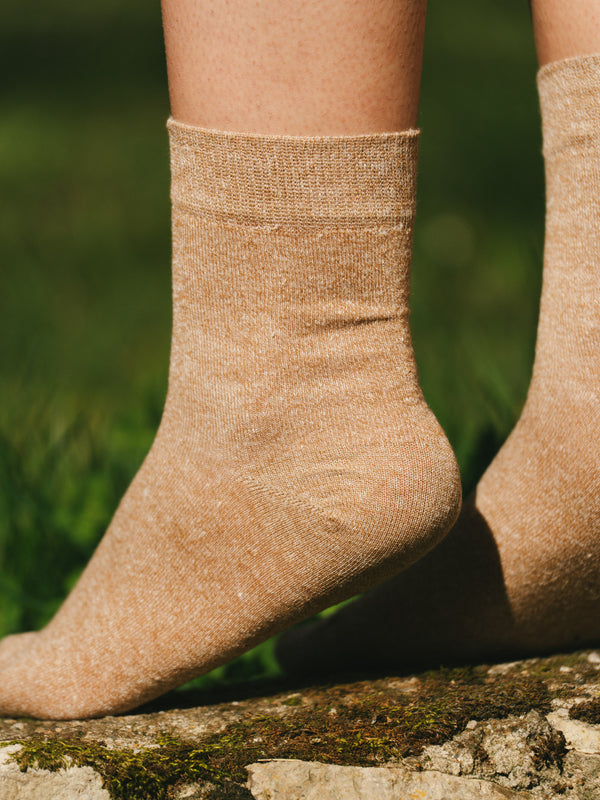Pétrone chaussettes lin coton camel chiné femme