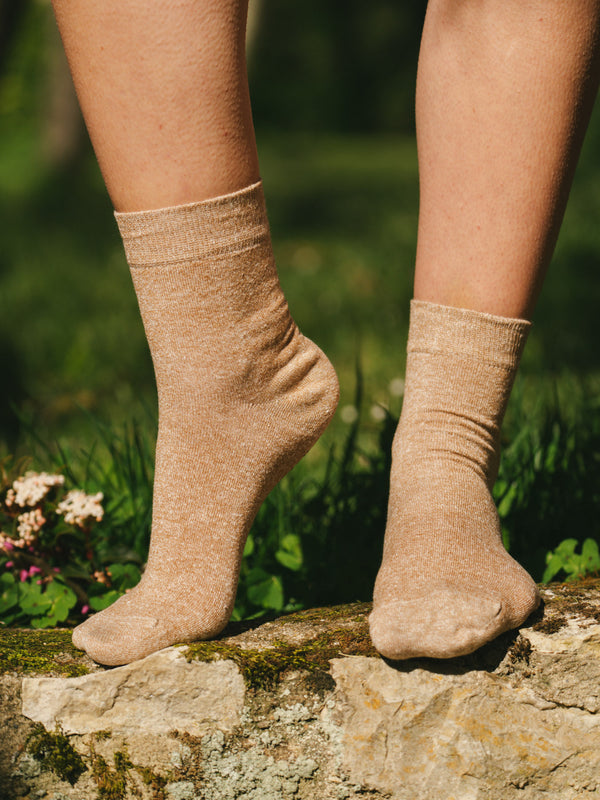 Pétrone chaussettes lin coton camel chiné femme