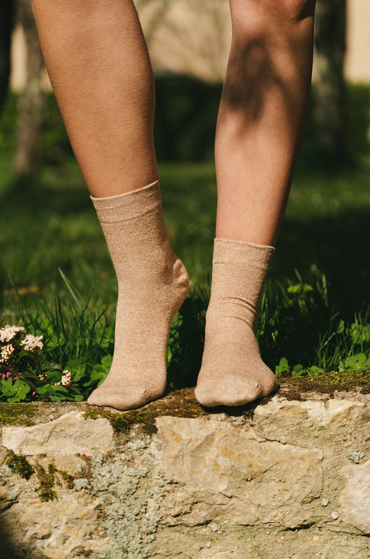 Chaussettes lin camel chiné femme made in Portugal