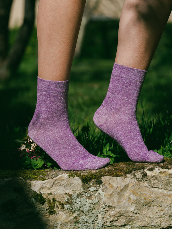 Pétrone chaussettes lin coton lilas chiné femme
