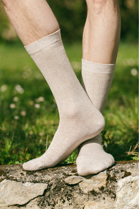 Chaussettes côtelées lin & coton