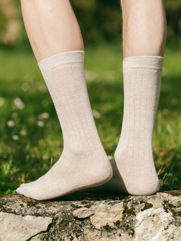 Pétrone chaussettes lin coton beige chiné homme