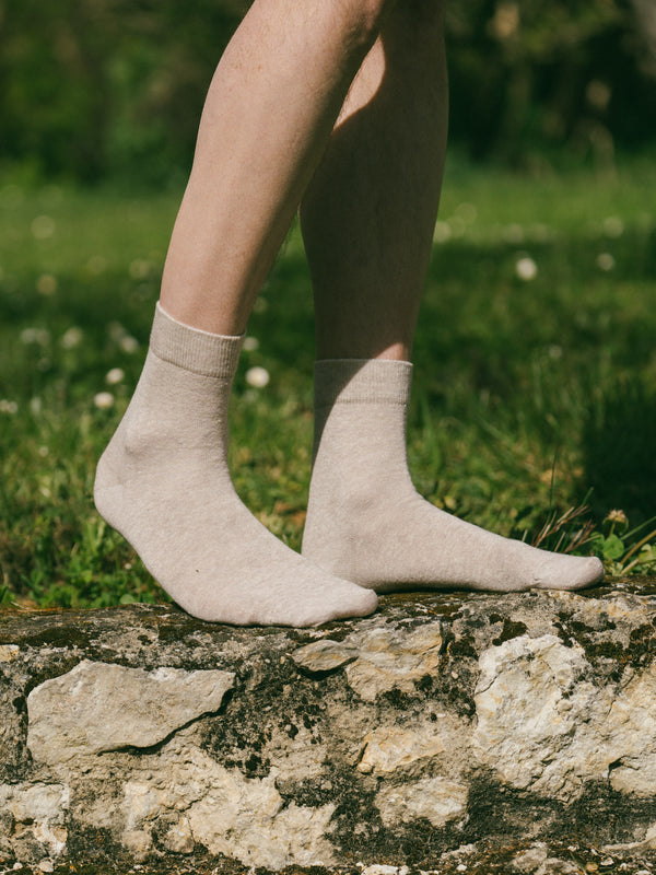 Pétrone chaussettes lin coton beige chiné homme