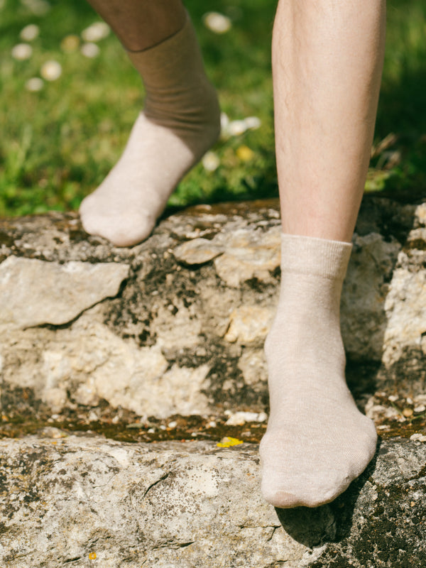 Pétrone chaussettes lin coton beige chiné homme