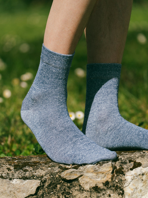 Pétrone chaussettes lin coton bleu chiné homme