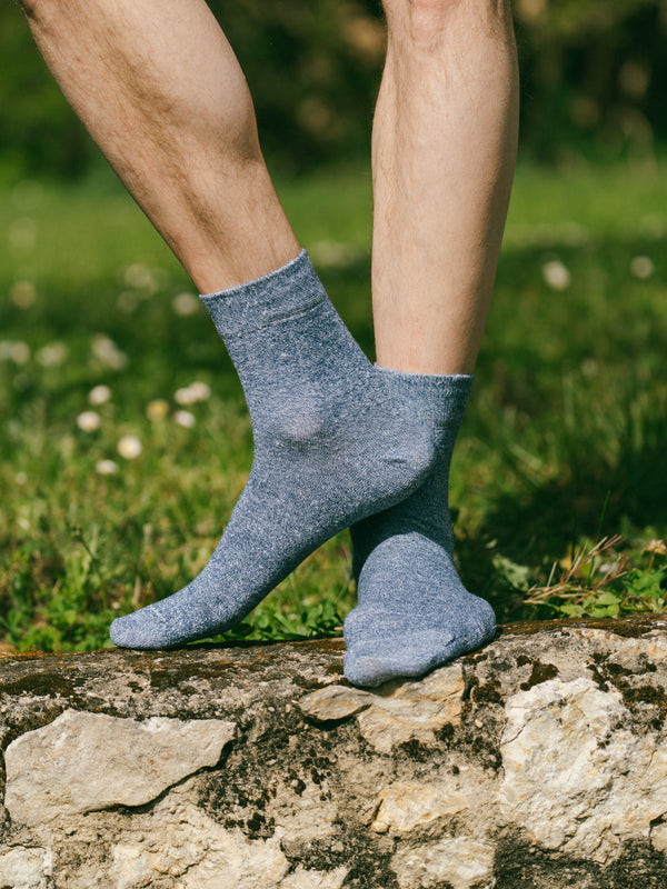 Pétrone chaussettes lin coton bleu chiné homme