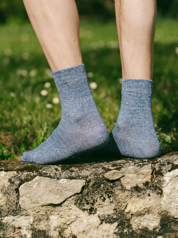 Pétrone chaussettes lin coton bleu chiné homme