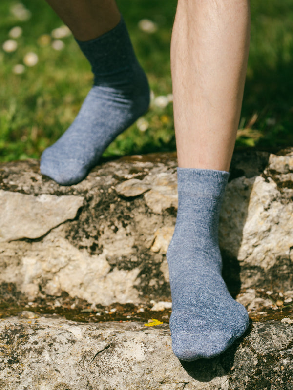 Pétrone chaussettes lin coton bleu chiné homme
