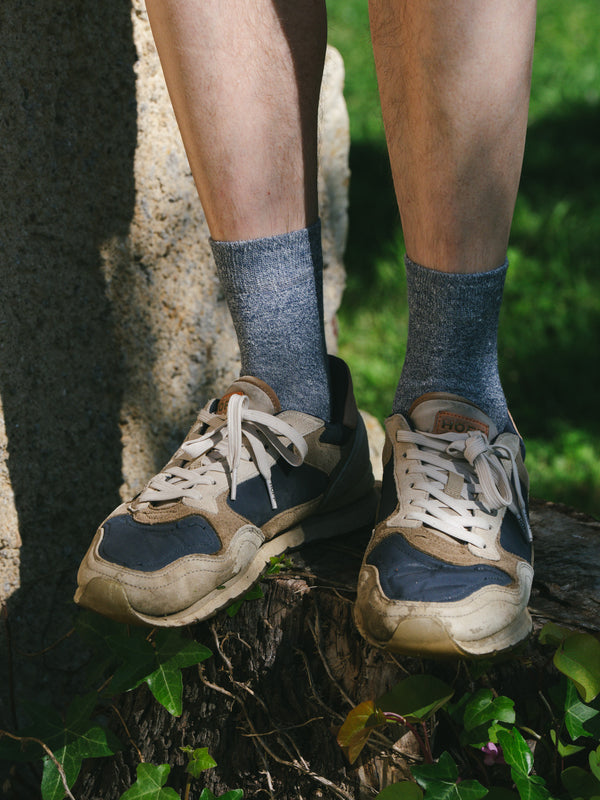 Pétrone chaussettes lin coton bleu chiné homme