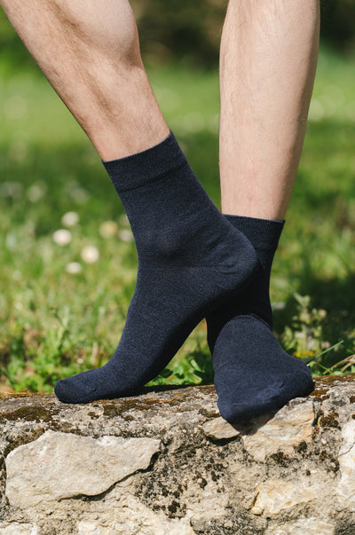 Chaussettes lin bleu marine chiné homme made in Portugal