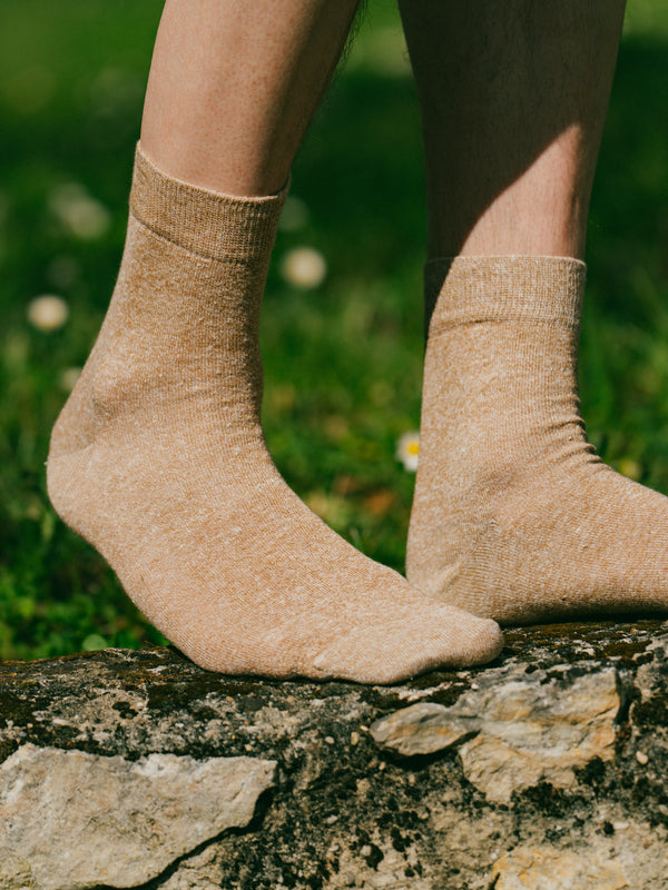 Pétrone chaussettes lin coton camel chiné homme