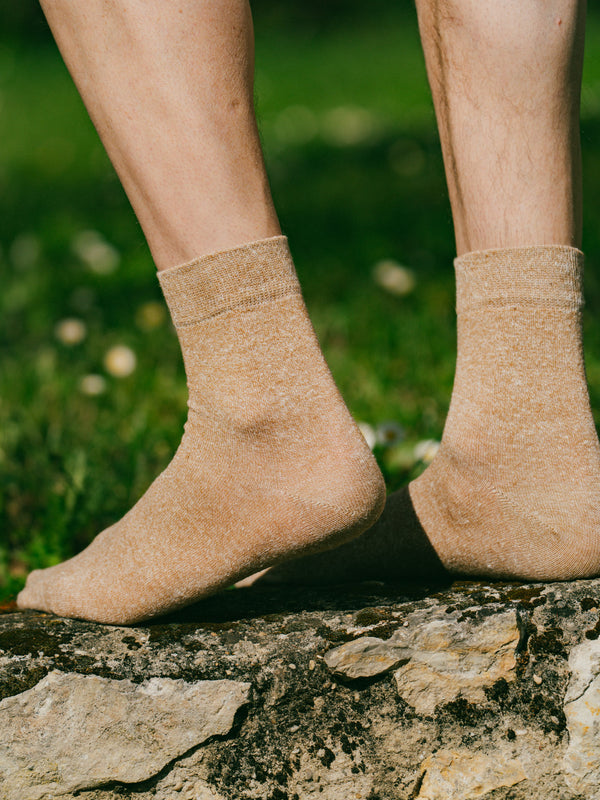 Pétrone chaussettes lin coton camel chiné homme