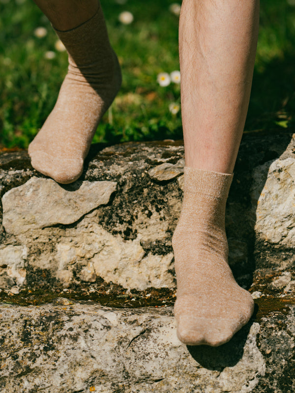 Pétrone chaussettes lin coton camel chiné homme
