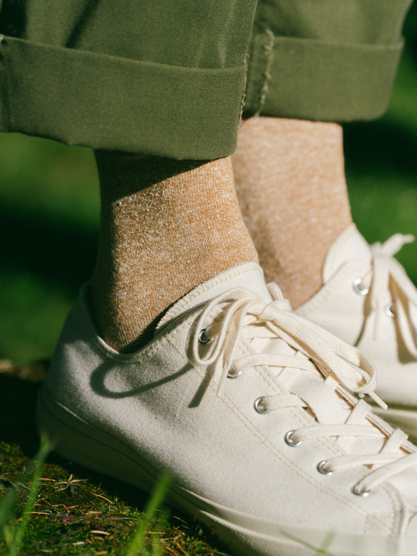 Pétrone chaussettes lin coton camel chiné homme