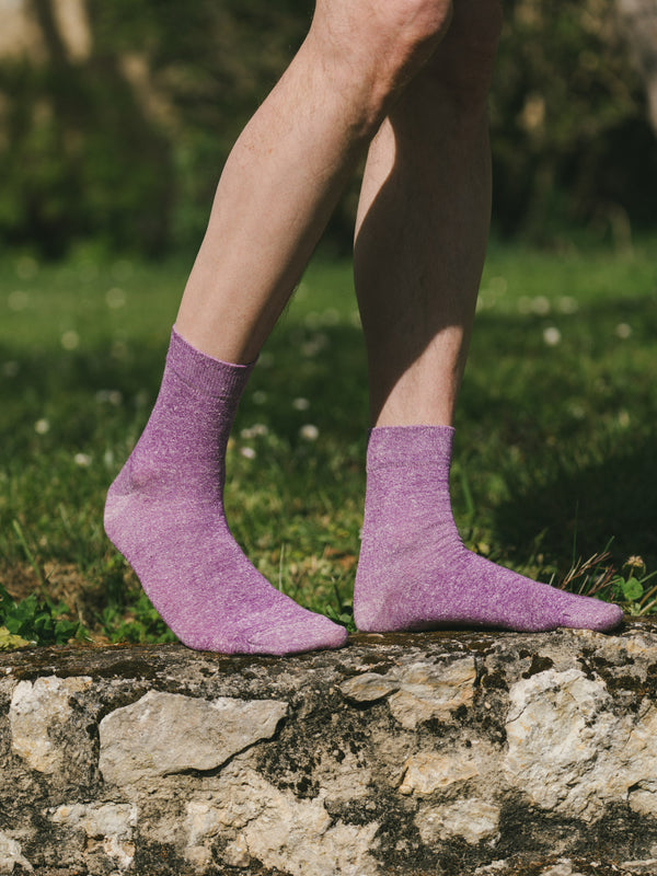 Pétrone chaussettes lin coton lilas chiné homme