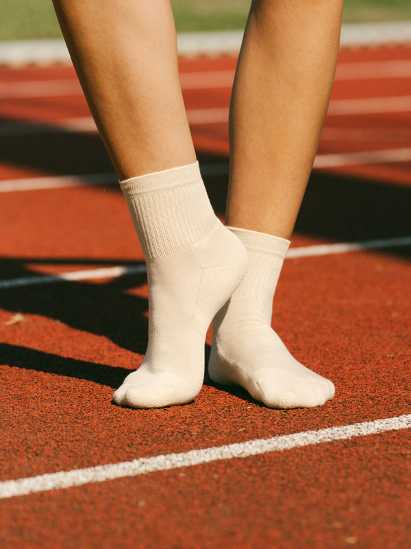Pétrone chaussettes de tennis coton bio ecocoll écru femme