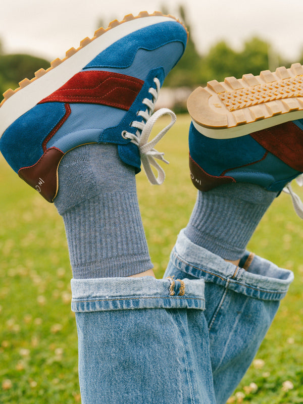 Pétrone chaussettes de tennis coton bio ecocoll bleu jean femme