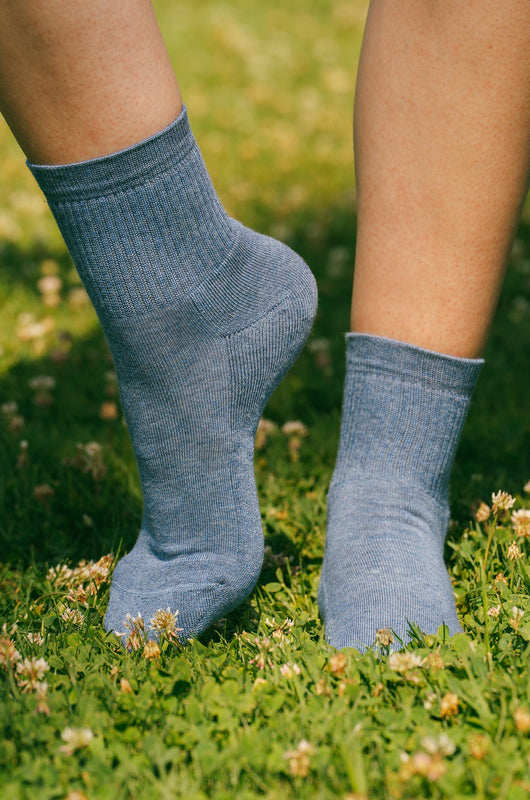 Pétrone chaussettes de tennis coton bio ecocoll bleu jean femme