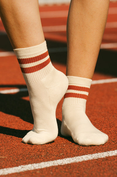 Pétrone chaussettes de tennis coton bio ecocell écru rayé rouille homme