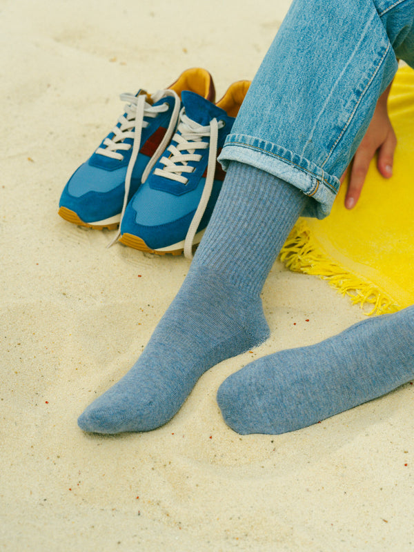 Pétrone chaussettes de tennis coton bio ecocell bleu jean femme
