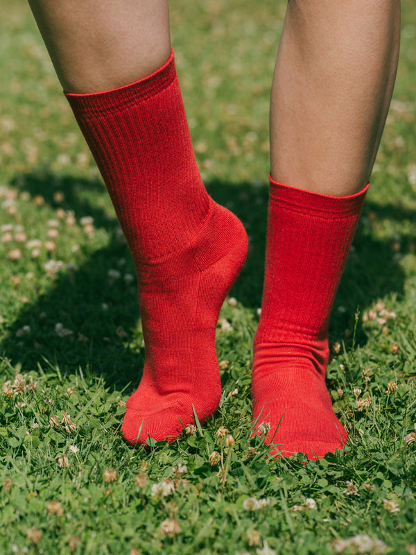 Pétrone chaussettes de tennis coton bio ecocell rouge femme