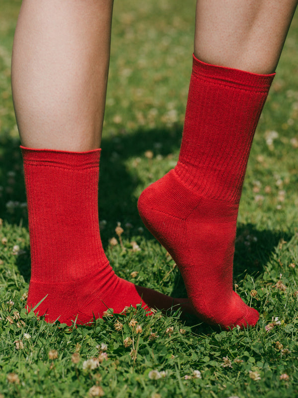 Pétrone chaussettes de tennis coton bio ecocell rouge femme