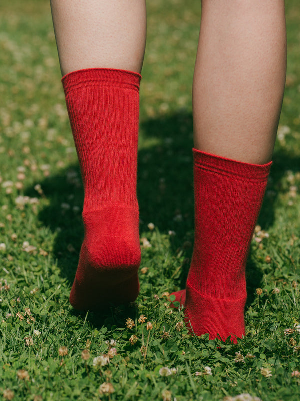 Pétrone chaussettes de tennis coton bio ecocell rouge femme