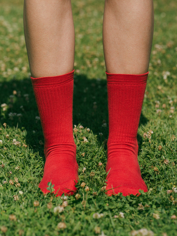 Pétrone chaussettes de tennis coton bio ecocell rouge femme